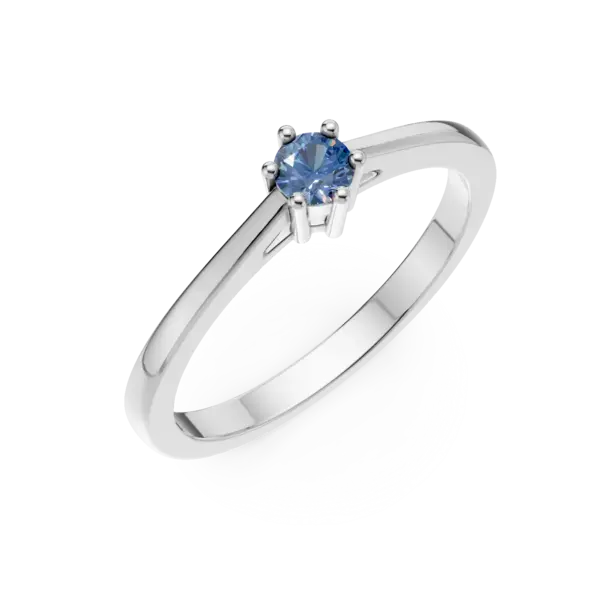 Inel de logodna din aur alb cu diamant solitaire albastru de 0.3ct