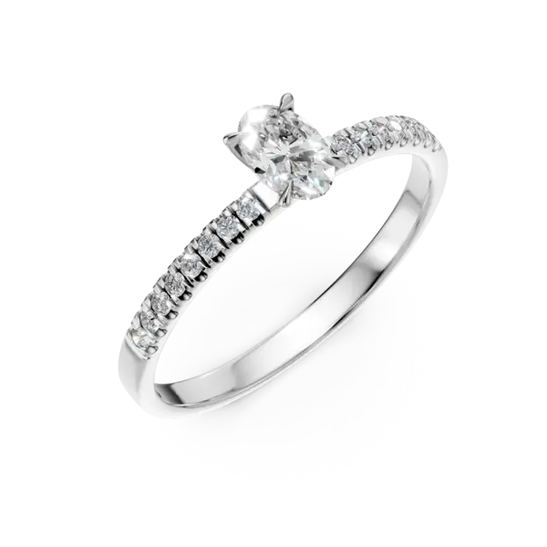 Inel de logodna din aur alb cu diamante ovale si rotunde de 0.4ct