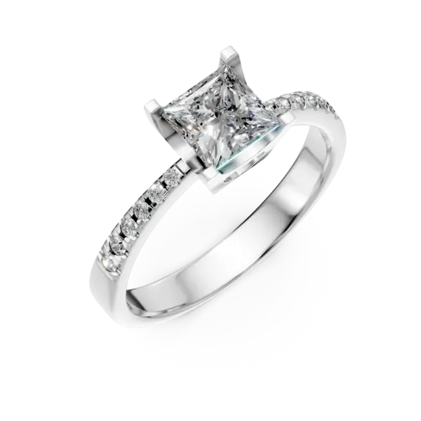 Inel de logodna din aur alb cu diamante princess si rotunde de 0.9ct