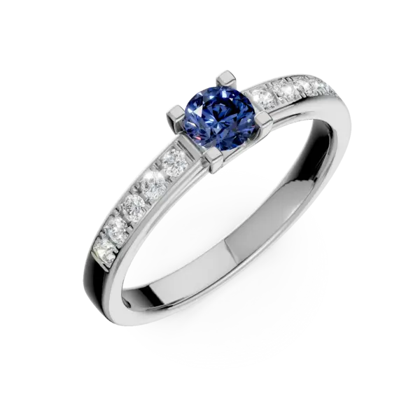 Inel de logodna din aur alb cu safir de 0.368ct si diamante de 0.134ct