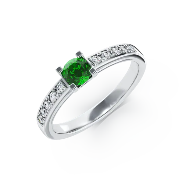 Inel de logodna din aur alb cu smarald de 0.25ct si diamante de 0.15ct