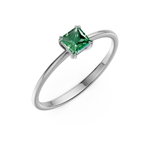 Inel de logodna din aur alb cu smarald solitaire de 0.4ct
