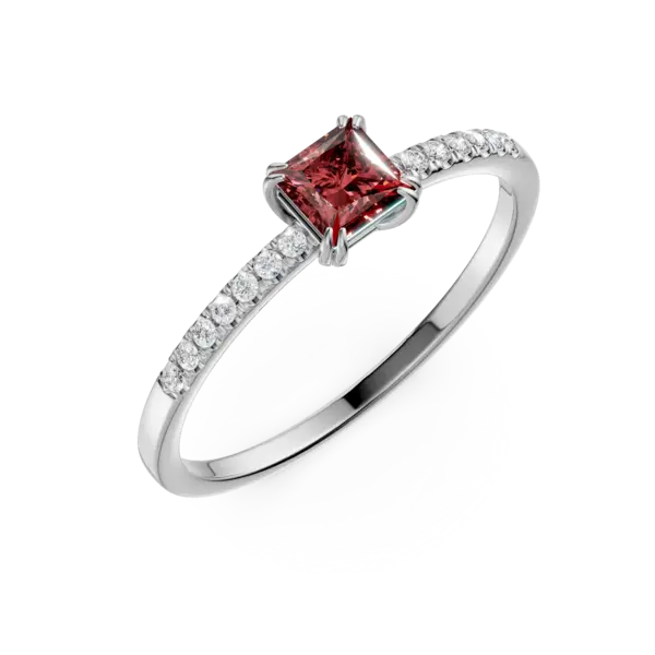 Inel de logodna din aur alb cu turmalina multicolora princess de 0.39ct si diamante de 0.06ct
