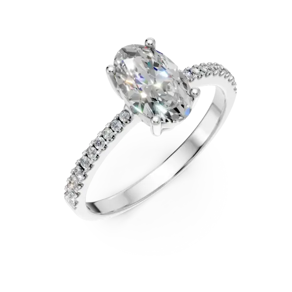 Inel de logodna din aur alb cu un diamant central oval de 0.9ct si diamante de 0.16ct