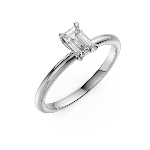 Inel de logodna din aur alb cu un diamant emerald solitaire de 0.3ct