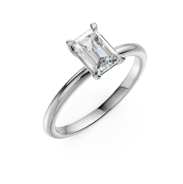 Inel de logodna din aur alb cu un diamant emerald solitaire de 0.7ct