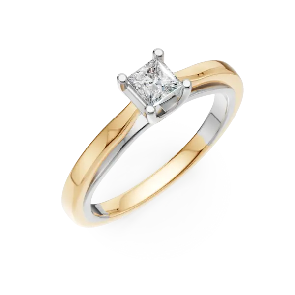Inel de logodna din aur alb-galben cu diamant de 0.25ct