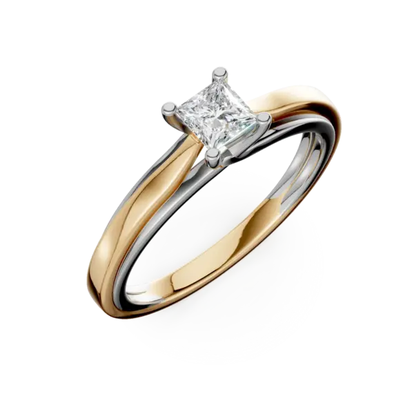 Inel de logodna din aur alb-galben cu diamant de 0.4ct