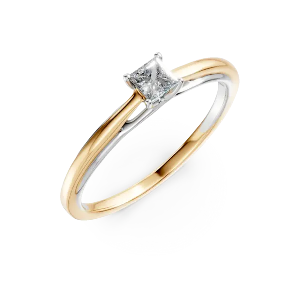 Inel de logodna din aur alb-galben cu diamant princess solitaire de 0.2ct