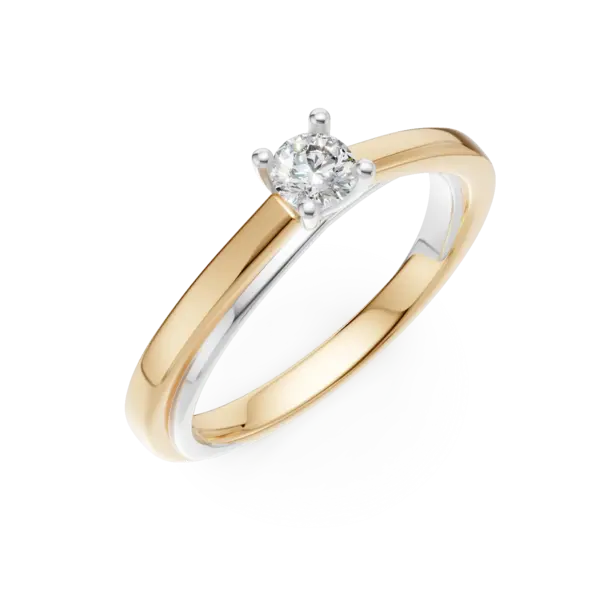 Inel de logodna din aur alb-galben cu diamant solitaire de 0.19ct