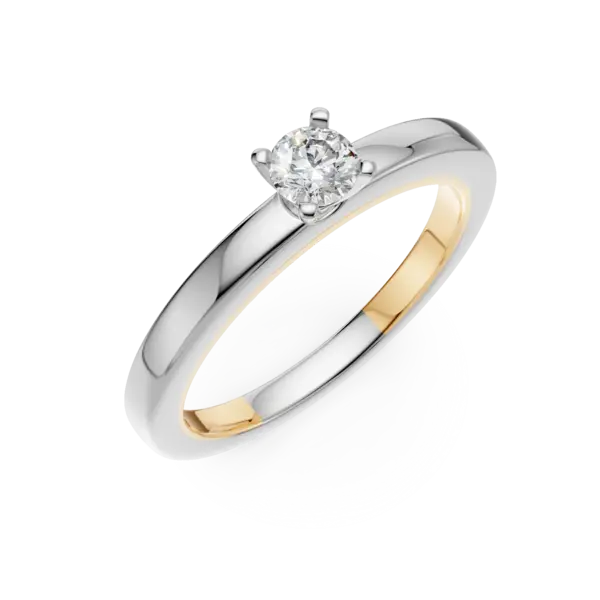 Inel de logodna din aur alb-galben cu un diamant solitaire de 0.1ct