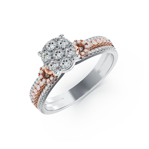 Inel de logodna din aur alb-roz cu diamante de 0.47ct