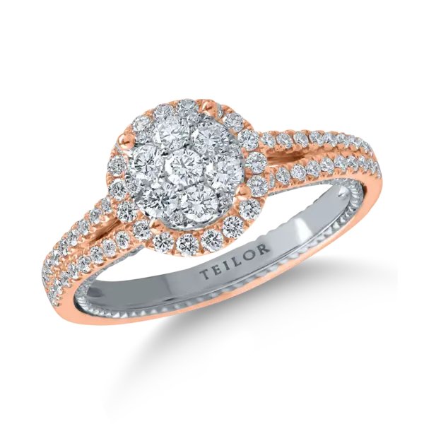 Inel de logodna din aur alb-roz cu diamante de 0.7ct