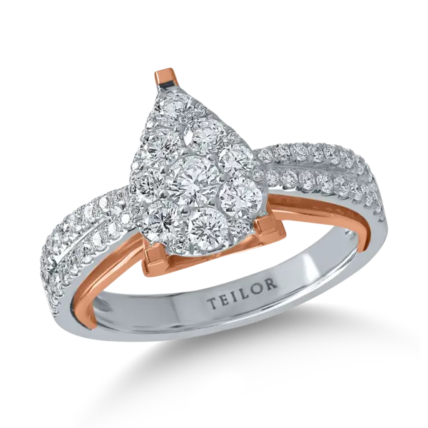 Inel de logodna din aur alb-roz cu diamante de 0.8ct