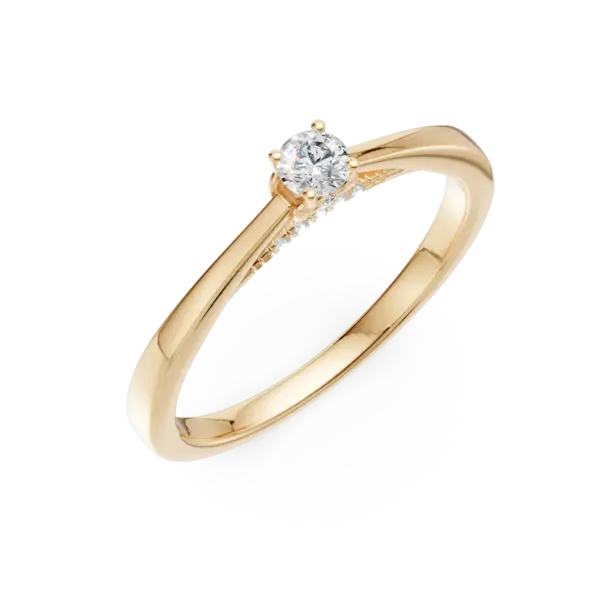 Inel de logodna din aur galben cu diamant de 0.1ct si diamante de 0.05ct