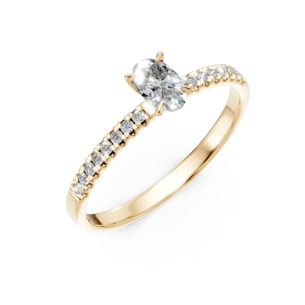 Inel de logodna din aur galben cu diamant oval de 0.3ct si diamante de 0.1ct