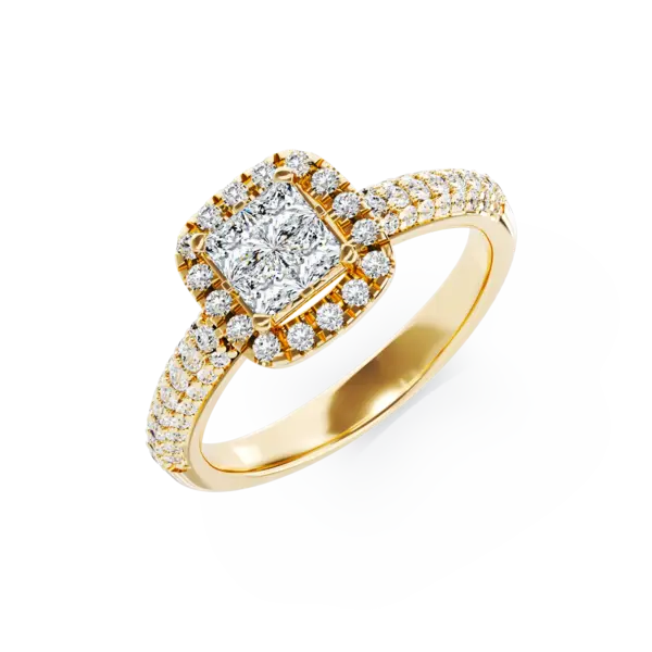 Inel de logodna din aur galben cu diamante princess si rotunde de 0.5ct