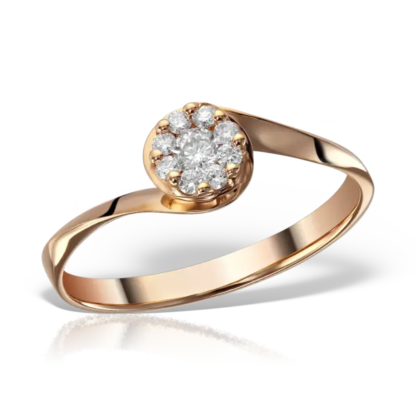 Inel de logodna din aur roz cu diamant de 0.06ct si diamante de 0.07ct