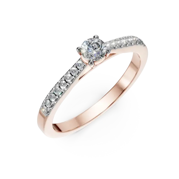 Inel de logodna din aur roz cu diamant de 0.2ct si diamante de 0.1ct