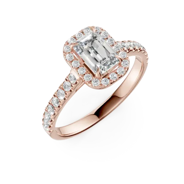Inel de logodna din aur roz cu diamant emerald de 0.8ct si diamante de 0.3ct