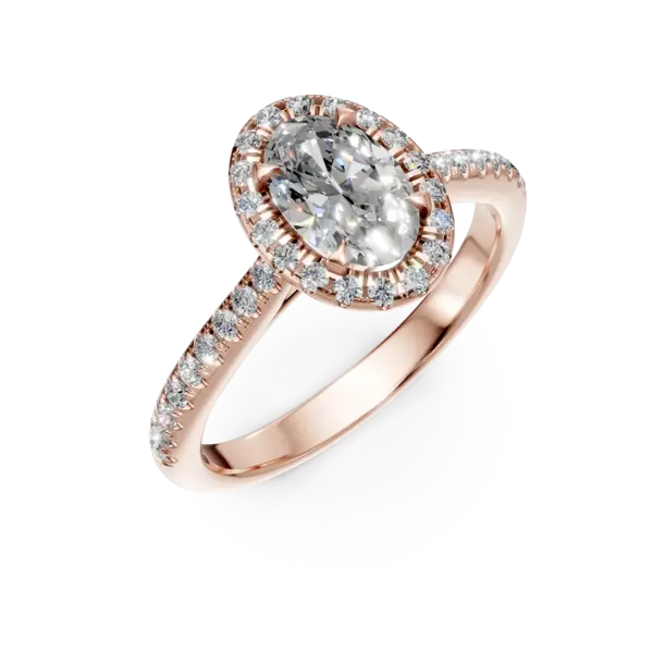 Inel de logodna din aur roz cu diamante ovale si rotunde de 1ct