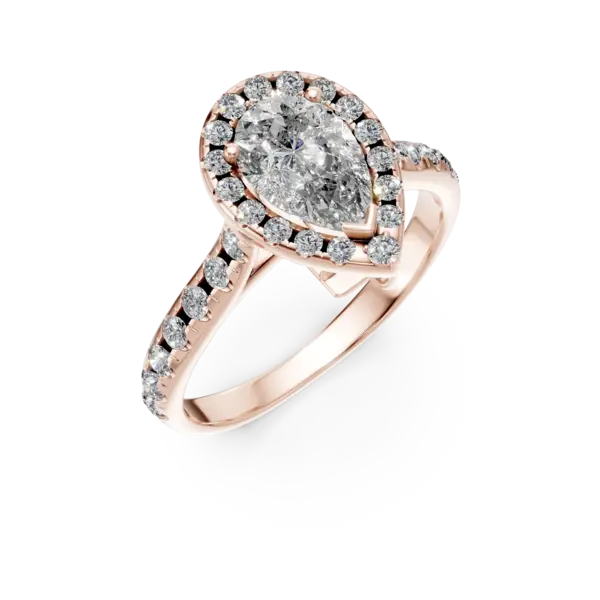 Inel de logodna din aur roz cu diamante pear si rotunde de 1.3ct