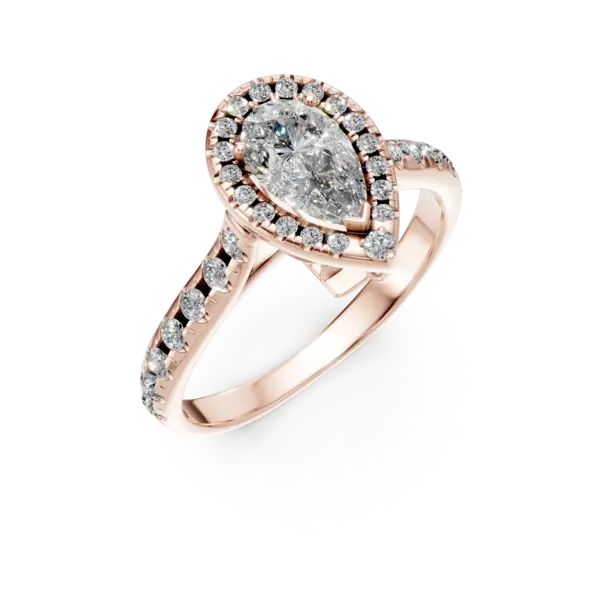 Inel de logodna din aur roz cu diamante pear si rotunde de 1ct