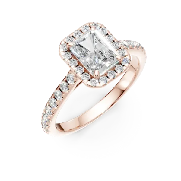 Inel de logodna din aur roz cu diamante radiant si rotunde de 1.4ct