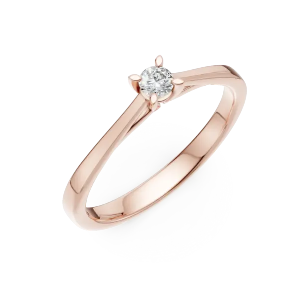 Inel de logodna din aur roz cu un diamant solitaire de 0.1ct