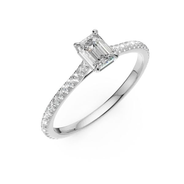 Inel de logodna din platina cu diamant emerald de 0.19ct si diamante de 0.19ct