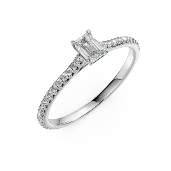 Inel de logodna din platina cu diamant emerald de 0.25ct si diamante de 0.2ct