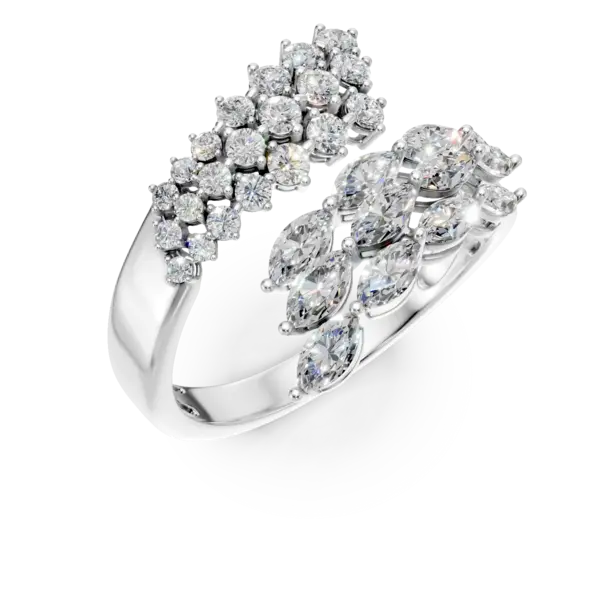 Inel deschis din aur alb cu diamante marquise si rotunde de 3.02ct