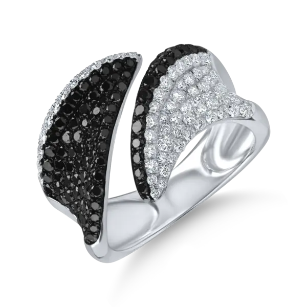 Inel deschis din aur alb cu diamante negre de 0.86ct si diamante de 0.65ct