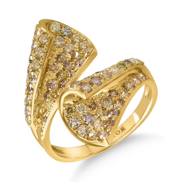 Inel deschis din aur galben cu diamante multicolore de 1.74ct