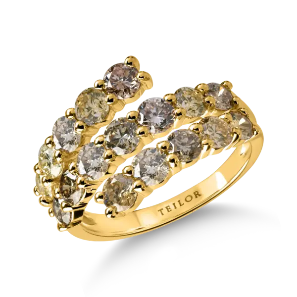 Inel deschis din aur galben cu diamante multicolore de 2.6ct