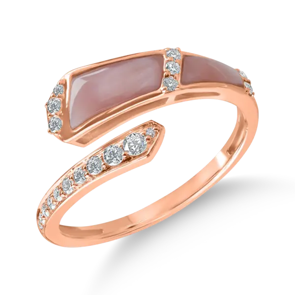 Inel deschis din aur roz cu sidef de 0.94ct si diamante de 0.16ct