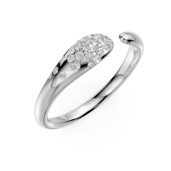 Inel deschis minimalist din aur alb cu diamante de 0.2ct