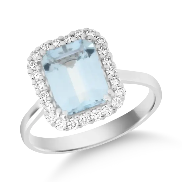 Inel din aur alb cu acvamarine de 2ct si diamante de 0.2ct