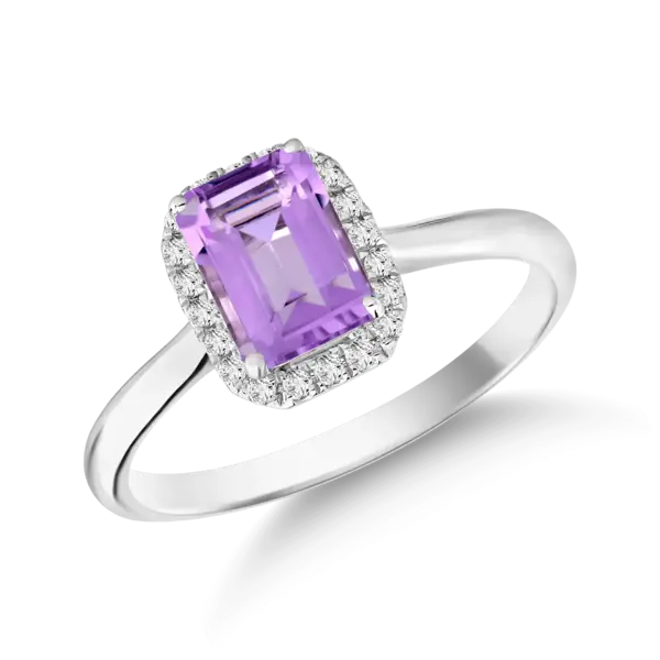 Inel din aur alb cu ametist de 0.87ct si diamante de 0.1ct