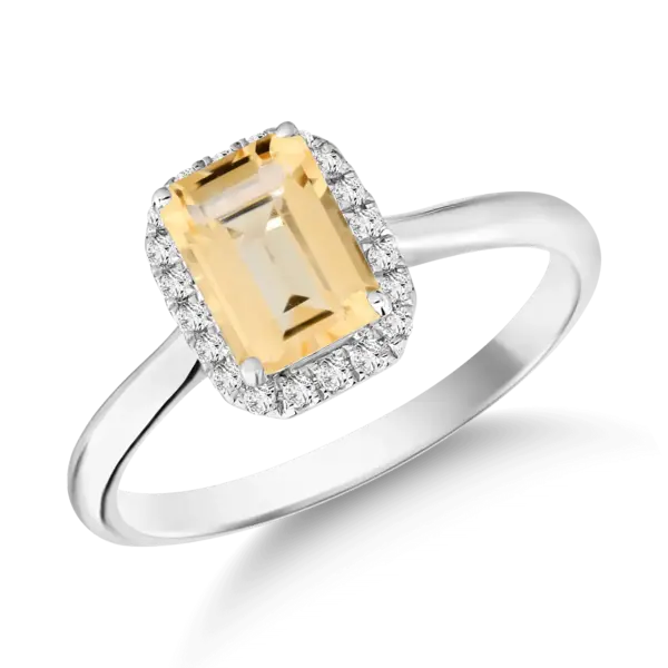 Inel din aur alb cu citrin de 0.9ct si diamante de 0.10ct