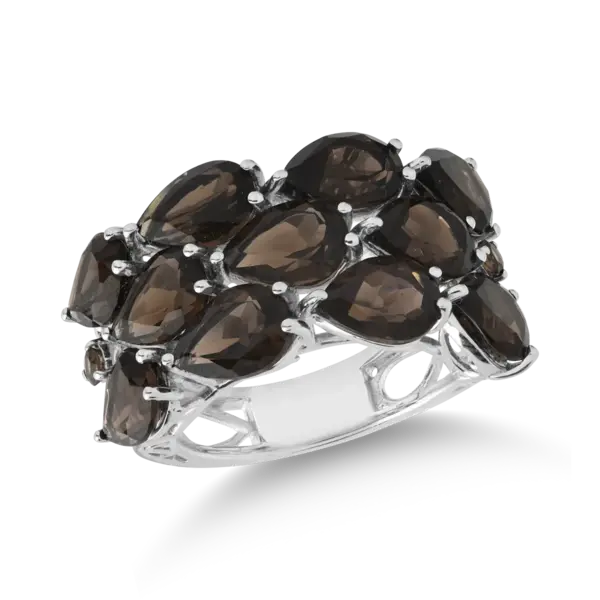Inel din aur alb cu cuart fumurii pear si rotunde de 7.5ct