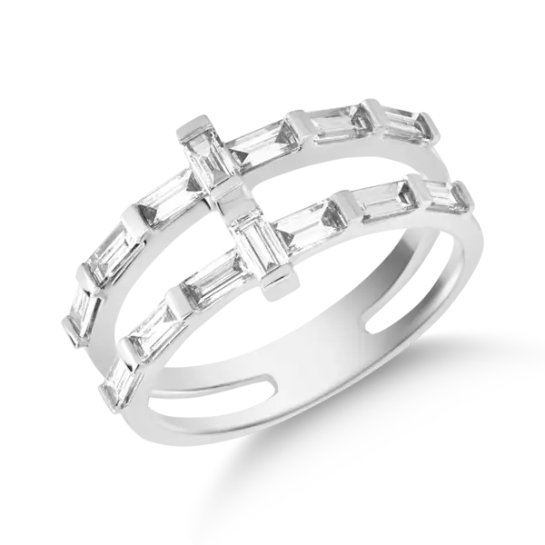 Inel din aur alb cu diamant baguette de 0.8ct