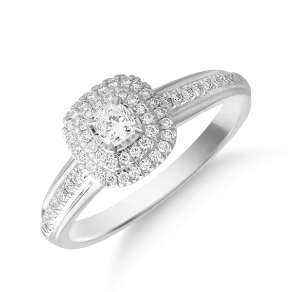 Inel din aur alb cu diamant cushion de 0.1ct si diamante de 0.1ct