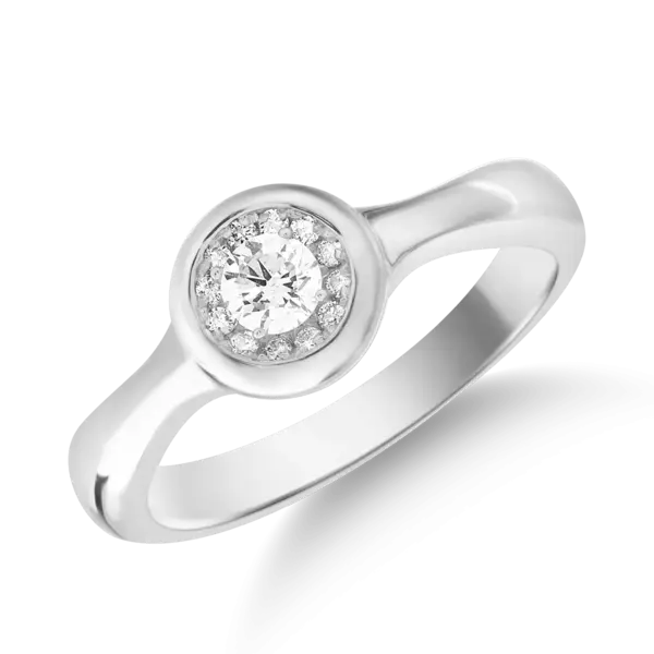 Inel din aur alb cu diamant de 0.12ct si diamante de 0.05ct