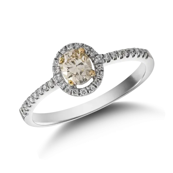 Inel din aur alb cu diamant maro de 0.49ct si diamante de 0.15ct