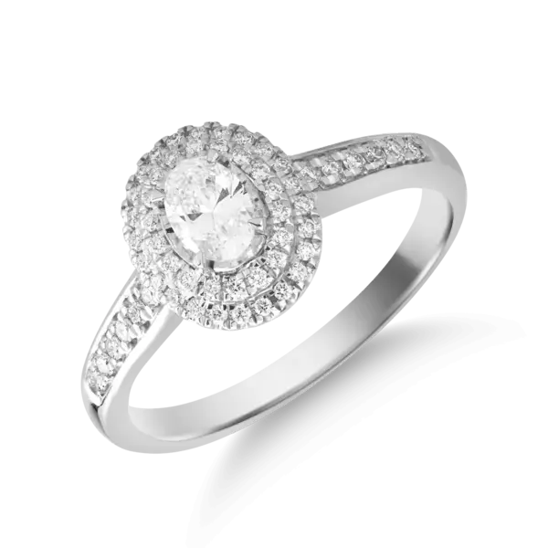 Inel din aur alb cu diamant oval de 0.2ct si diamante de 0.1ct