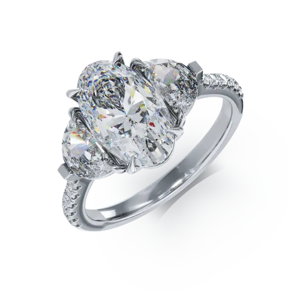 Inel din aur alb cu diamant oval de 2ct si diamante de 0.99ct