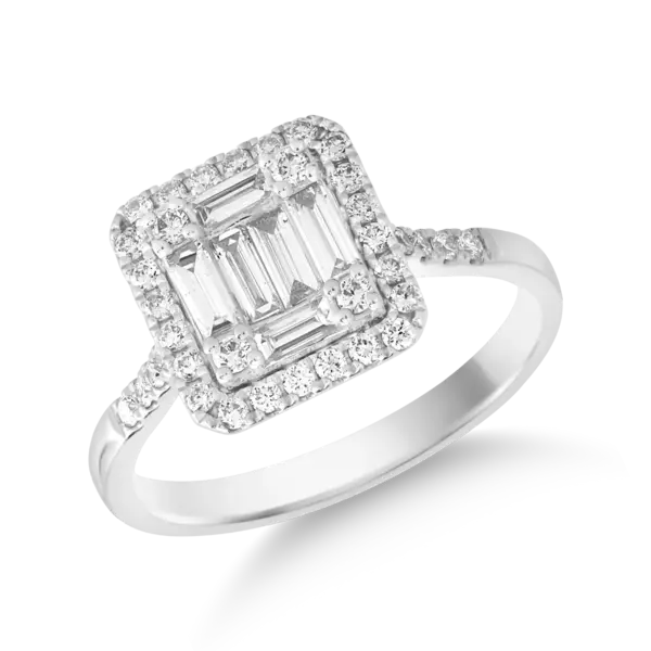 Inel din aur alb cu diamante baguette de 0.4ct si diamante de 0.3ct