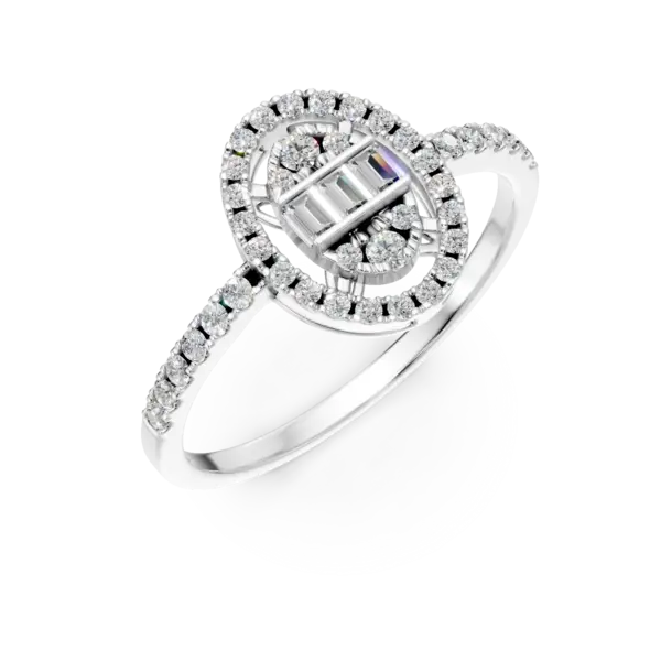 Inel din aur alb cu diamante baguette si rotunde de 0.41ct