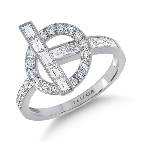 Inel din aur alb cu diamante baguette si rotunde de 1.1ct